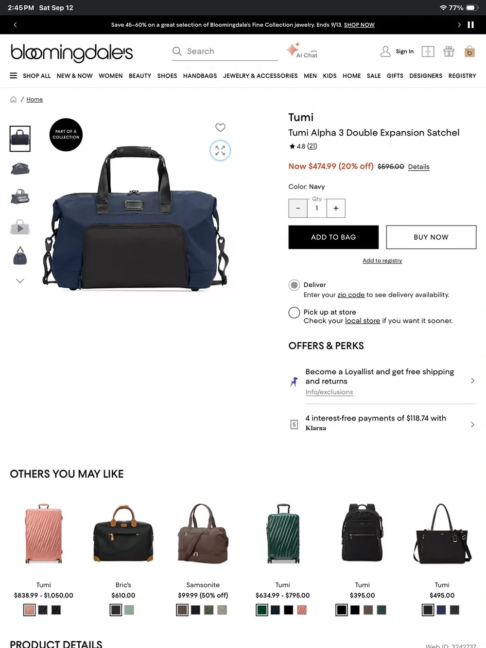 Tumi impressive 13